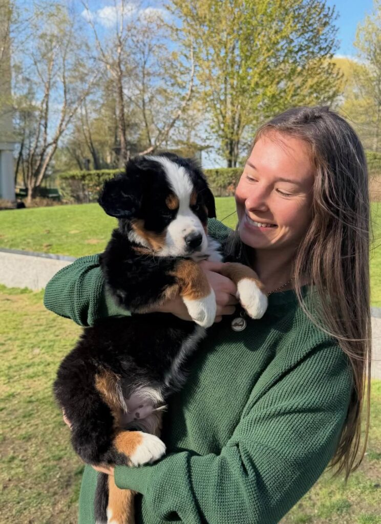 Hannah Beaumont at home with Tilly