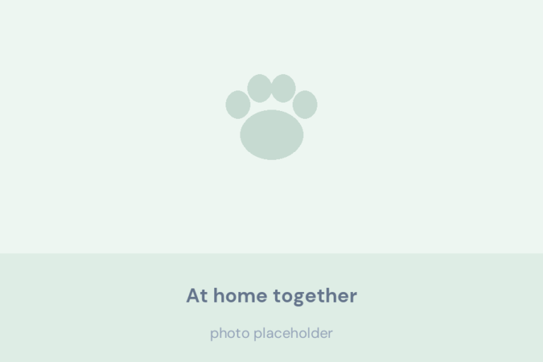 Adult Bernese Mountain Dog resting on a living room floor beside her puppies